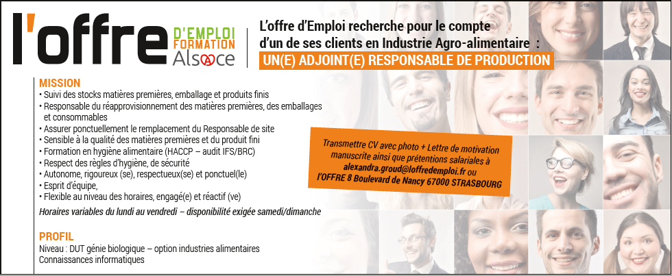 Emploi Alsace - Adjoint(e) Responsable De Production - Secrétariat ...